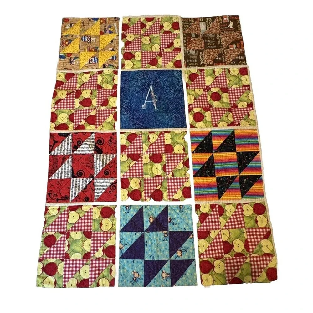 Baby Quilt Tapestry Letter a Apples Patchwork  49”x3 Handmade